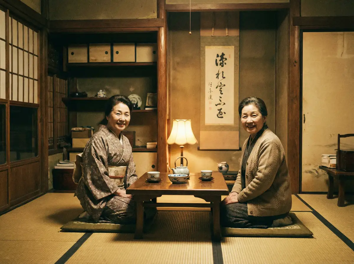 两位优雅的 麻豆传媒映画_黑料网 在日式茶室中品茶交谈